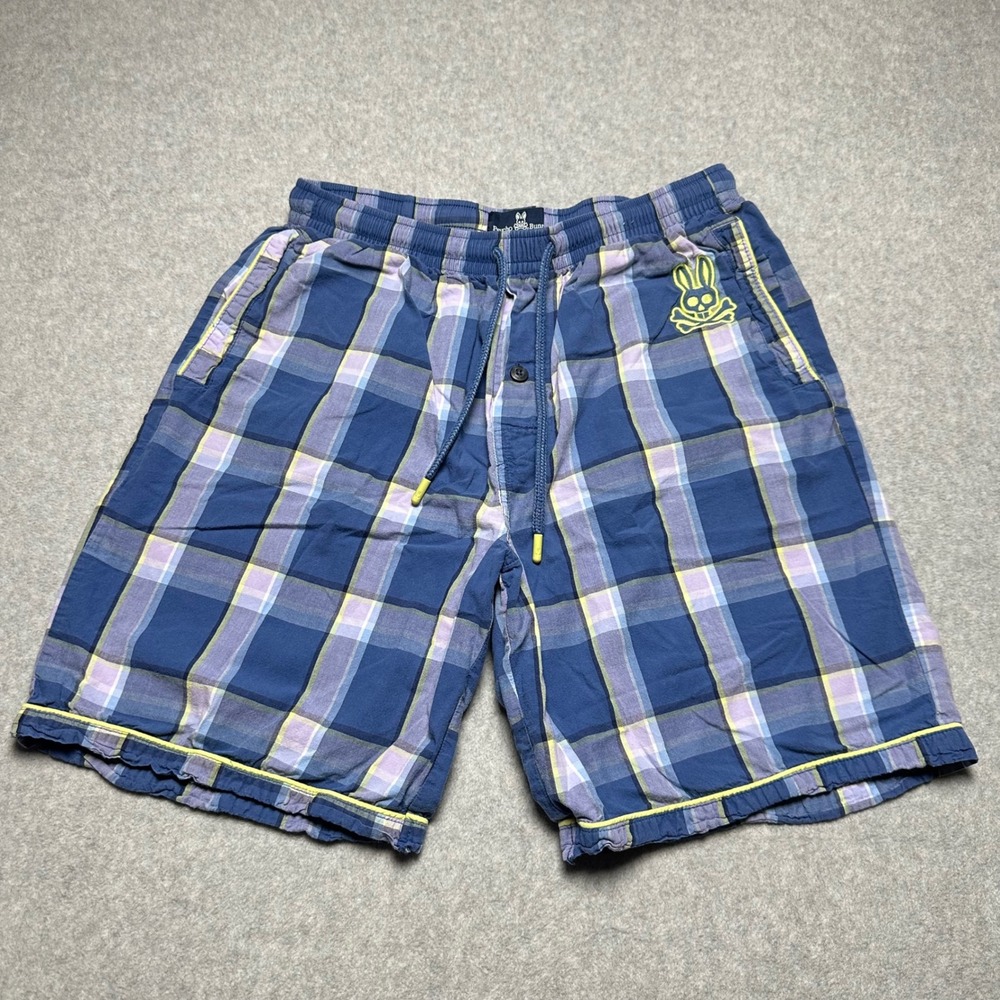Psycho Bunny Mens Blue Plaid Shorts‎ Size Medium Cotton